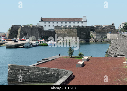 harbour scenery at Ponta Delgada, capital city of the Azores Stock Photo