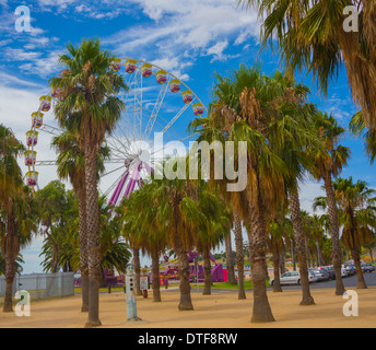 colourful fairground ride with ferris wheel at dusk Stock Photo - Alamy