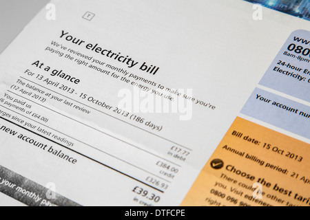 Paper electricity bill from UK energy supplier Stock Photo