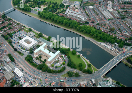 Aerial shot of County Hall and the River Trent in Nottingham, Nottinghamshire UK Stock Photo