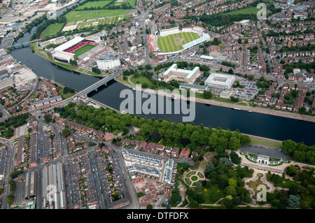 Aerial shot of the River Trent ant the Embankment in Nottingham City, Nottinghamshire UK Stock Photo