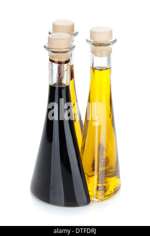 Olive oil and vinegar bottles. Isolated on white background Stock Photo