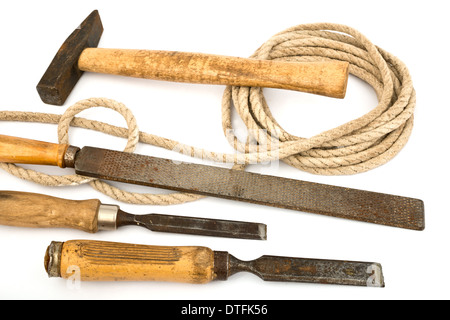 old tools isolated on the white background Stock Photo