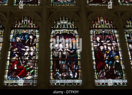 Stained glass window inside Canterbury Cathedral in Kent Stock Photo