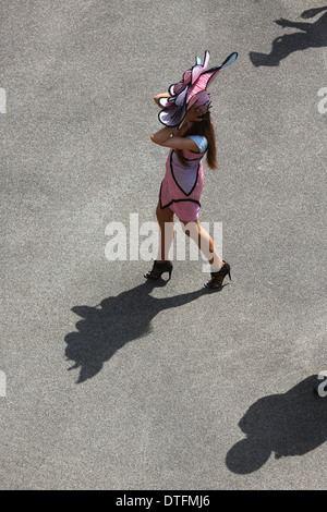 Ascot, United Kingdom, elegantly dressed woman with hat at the races Stock Photo