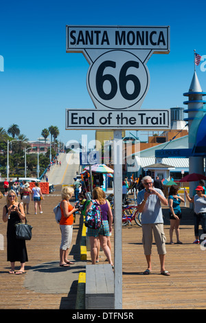 Route 66 - End of the trail sign in Santa Monica, California, USA Stock Photo