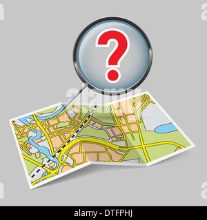 Illustration of map booklet with question mark on grey background Stock Photo