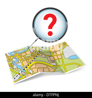 Illustration of map booklet with question mark on white background Stock Photo