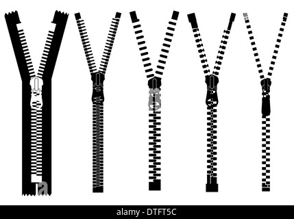 Set of different zippers isolated Stock Photo