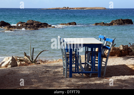 Restaurant near the beautiful turquoise sea in Chania, Crete Stock Photo