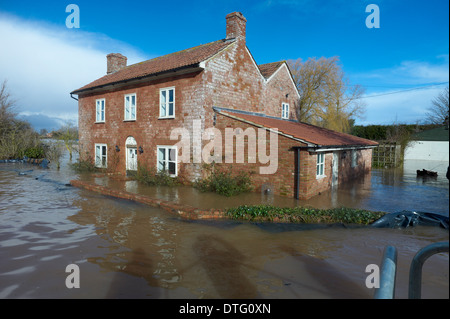 Flooded house in the village of Burrowbridge on the Somerset Levels February 2014 England Stock Photo