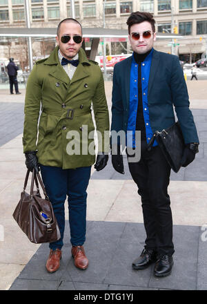 Eddie Addiero and Juan Rangel arriving at the Betsey Johnson runway show in New York City - Feb 12, 2014 - Photo: Runway Manhattan/Charles Eshelman/picture alliance Stock Photo