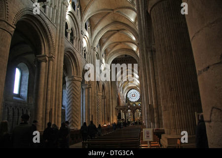 inside the nave of Durham Cathedral, famous Norman church Stock Photo