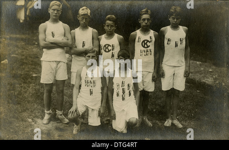 1910 photograph of Camp Kineo campers showing off their medals. Stock Photo