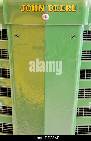 Closeup view of a John Deere Tractor's grill. Stock Photo