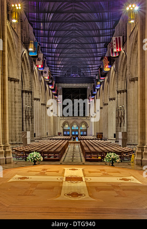 Washington National Cathedral main level (Nave), as viewed from the altar to the main entrance of the Cathedral. Stock Photo
