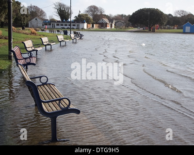 Canoe lake in Southsea, Portsmouth, England overflowing due to heavy rains. Stock Photo