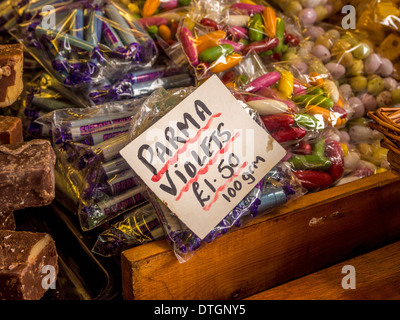 Parma Violets sign in sweetshop Stock Photo