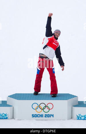 Sochi, Russia. 18th Feb, 2014. Pierre Vaultier of FRA gold, at 2014 Winter Olympics Mens Snowboard Cross Final, Rosa Khutor Extreme Park, Sochi, Russia. Credit:  Action Plus Sports/Alamy Live News Stock Photo