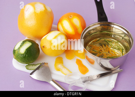 Making citrus fruit zests and rinds Stock Photo