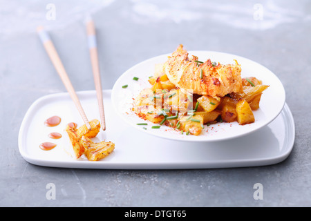 Thai-style spiny lobster cooked in a wok Stock Photo