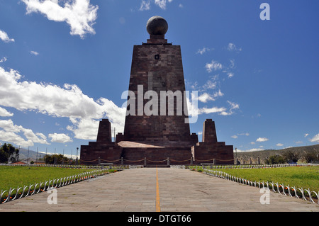 Ciudad Mitad del Mundo, Middle of the World City, monument with a globe and a painted line marking the equator, Quito, Ecuador Stock Photo