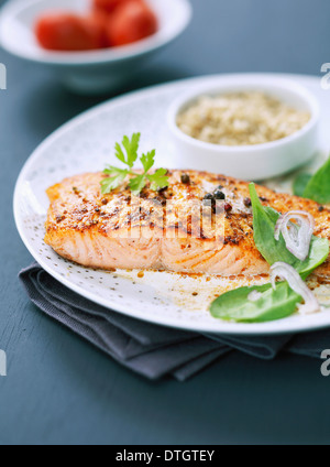 Grilled salmon with dill Stock Photo