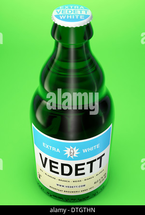 Vedett Extra White Beer bottle on on a green background Stock Photo