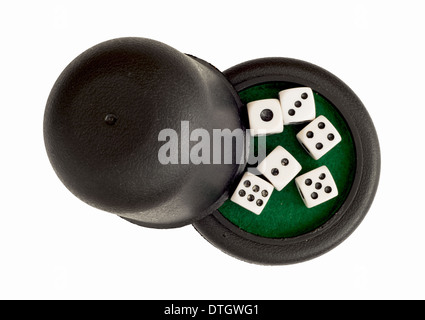 Dices with black cup on a white background. Stock Photo