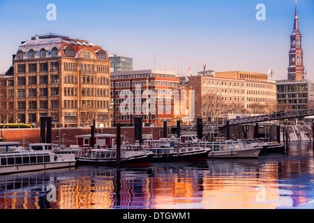 Binnenhafen port in winter, Hohe Brücke, Hamburg, Hamburg, Germany Stock Photo