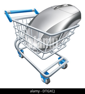 A computer mouse in a shopping trolley or cart. Concept for internet shopping online or buying technology Stock Photo