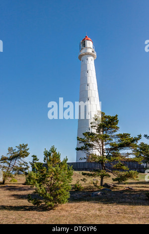 Tall white Tahkuna lighthouse in Hiiumaa, Estonia Stock Photo