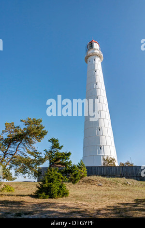 Tall white Tahkuna lighthouse in Hiiumaa, Estonia Stock Photo