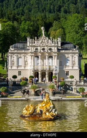 Water parterre with the Flora fountain, palace gardens in front of Schloss Linderhof Palace, Upper Bavaria, Bavaria, Germany Stock Photo