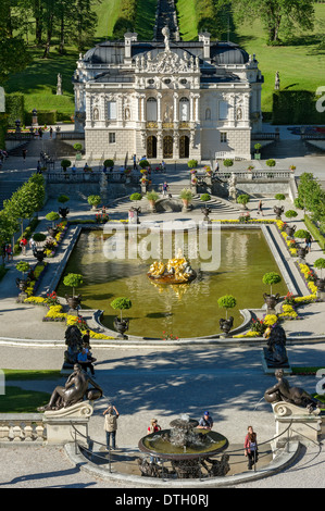 Water parterre with the Flora fountain, palace gardens in front of Schloss Linderhof Palace, Upper Bavaria, Bavaria, Germany Stock Photo