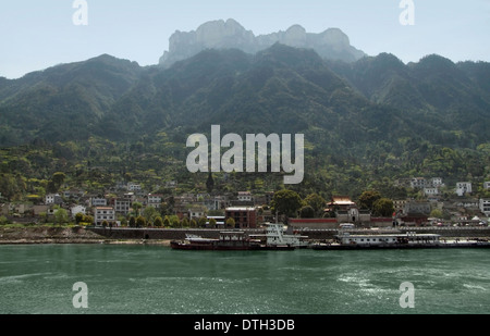 misty waterside scenery at the Yangtze River in China Stock Photo