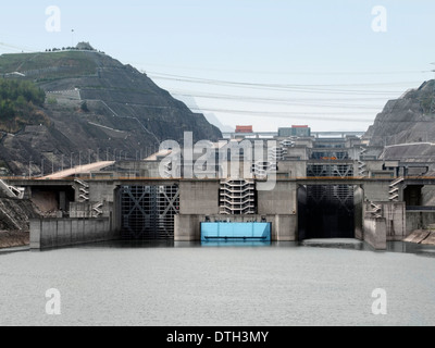 foggy scenery at including the Three Gorges Dam at Yangtze River in China Stock Photo