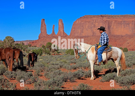 Navajo Cowboy, Mustang, native american, Monument Valley, Utah, USA Stock Photo