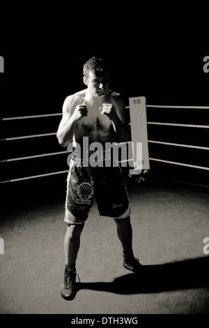Black and white photograph of Joe Calzaghe in a boxing ring Stock Photo