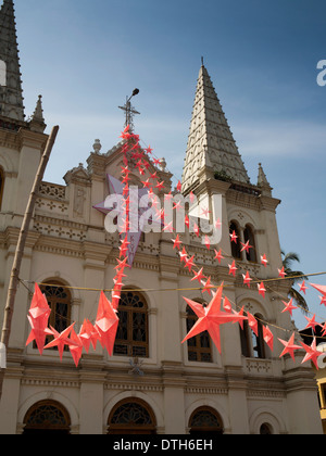 India, Kerala, Fort Cochin, Santa Cruz Basilica, Catholic Church decorated for Christmas Stock Photo