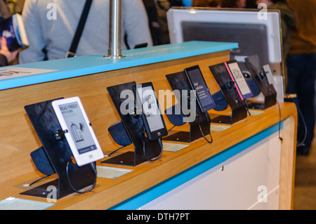 Selection of Kobo e-book readers on sale in a book shop Stock Photo