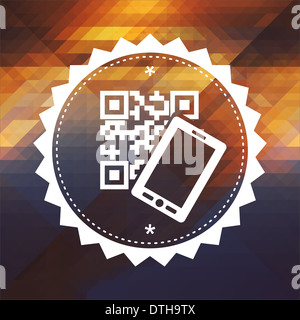 QR Code with Smartphone on Triangle Background. Stock Photo