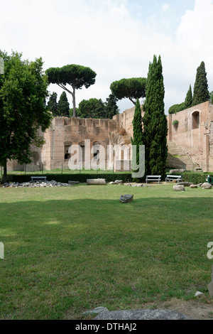Looking across to ruins northeast library with niches for book volumes at Baths Caracalla Rome Italy The Stock Photo