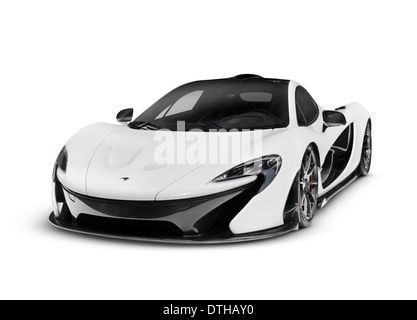 White 2014 McLaren P1 plug-in hybrid supercar isolated sports car on white background with clipping path
