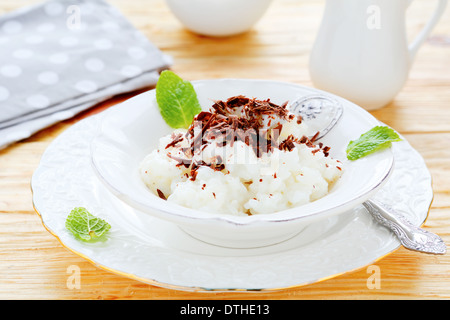 rice pudding with chocolate, food closeup Stock Photo