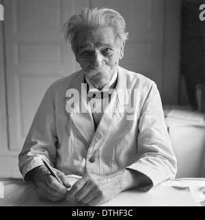 October  29th, 1959, Doctor Albert Schweitzer at home, Gunsbach, Alsace, France, Europe, portrait, Fifties, 1950's, 1950s Stock Photo