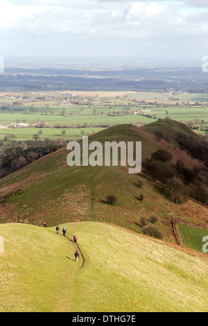 Looking across north Shropshire towards the Wrekin from the Lawley near Church Stretton, Shropshire, England, UK Stock Photo