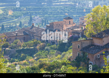 Fornalutx village and cultivation terraces in Wintertime. Tramuntana mountains. Majorca, Balearic islands, Spain Stock Photo