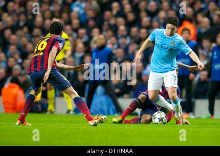 Manchester, UK. 18th Feb, 2014. Manchester City midfielder Samir Nasri in action during the Champions League game between Manchester City and Barcelona from the Etihad Stadium. Credit:  Action Plus Sports/Alamy Live News Stock Photo