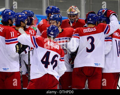 Sochi, Russia. 18th Feb, 2014. Czech players pictured during the 2014 Winter Olympics men's ice hockey game Czech Republic vs Slovakia at Shayba Arena in Sochi, Russia, February 18, 2014. Credit:  Roman Vondrous/CTK Photo/Alamy Live News Stock Photo